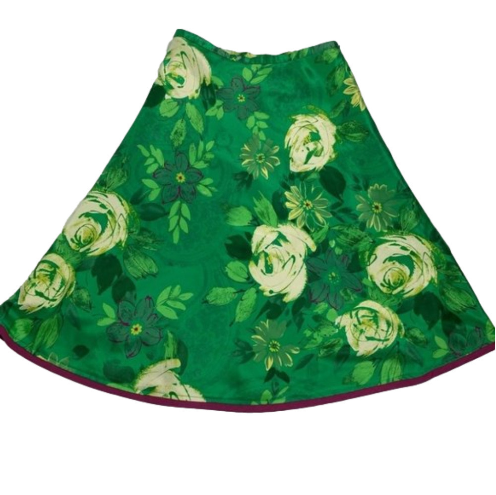 RW & Co. Green Floral A Line Skirt